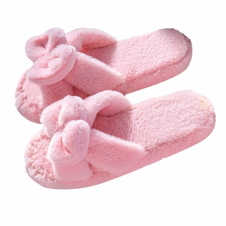 

Indoor Home Women s Slippers Bowknot Slippers Bottom Soft Shoes Cotton Warm Women s slipper Women s Q2 Slide Leather