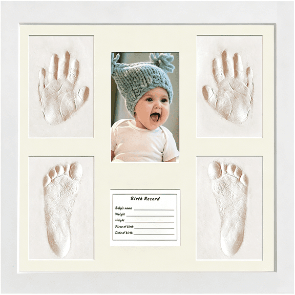 XIBUFE Baby Handprint and Footprint Kit,Newborn Keepsake Wood Picture Frame with Air-Dry Clay,Nursery Decor,White,13 X 11 Inch