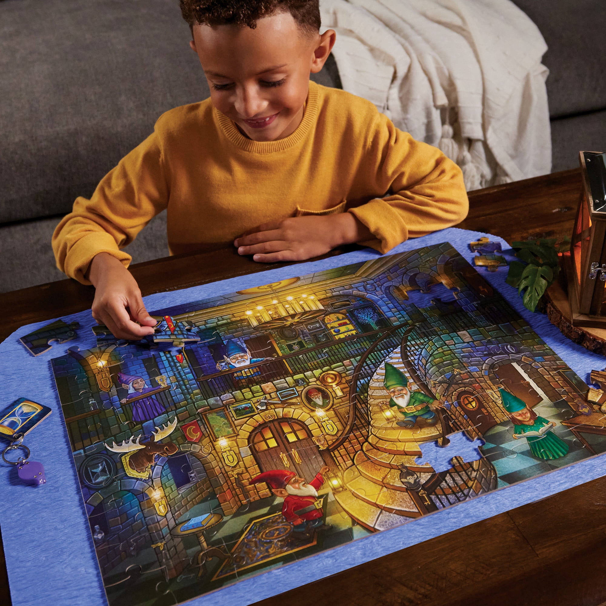 Peaceable Kingdom Gnomes at Night Puzzle, 100-Pc. Seek & Find Glow Puzzle for Kids Ages 6 & Up, Included Blacklight Reveals Hidden Items, Great for Home or Classrooms