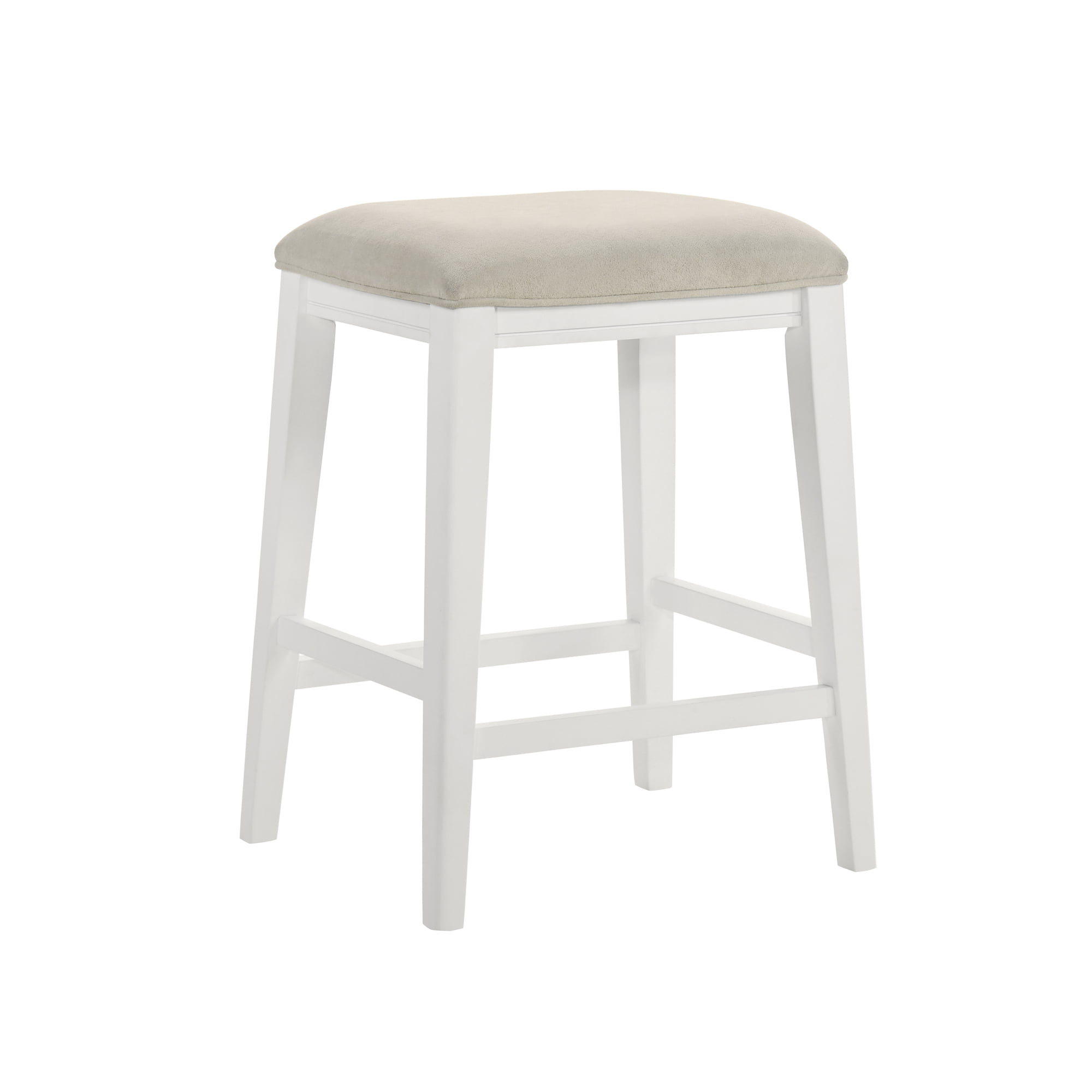 Jane Contemporary Transitional Wood Counter Height Kitchen Bar Stool in White Finish with Cream Fabric Upholstered Seat