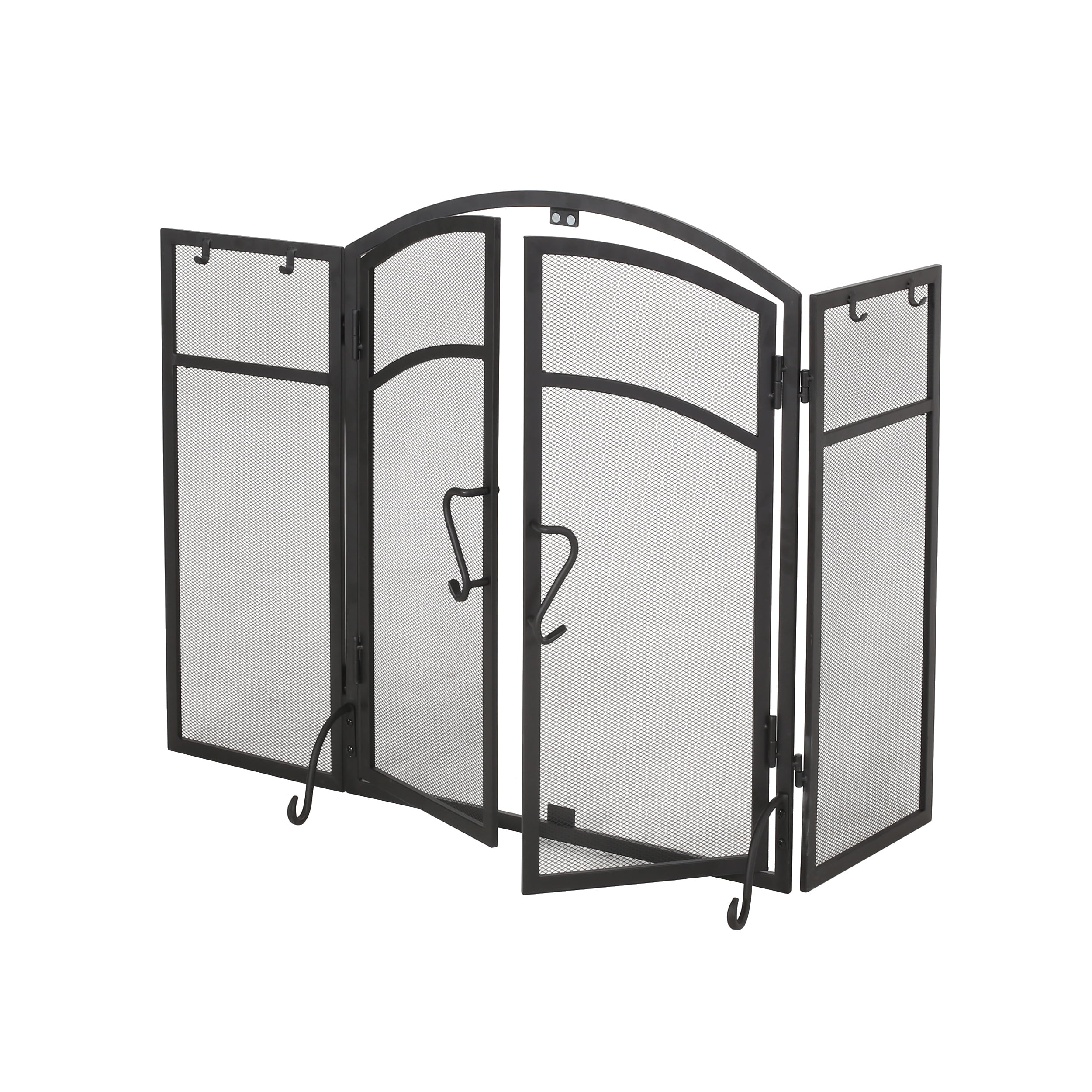 Noble House Nevaeh Modern Iron Folding Fireplace Screen with Door and Tools, Matte Black