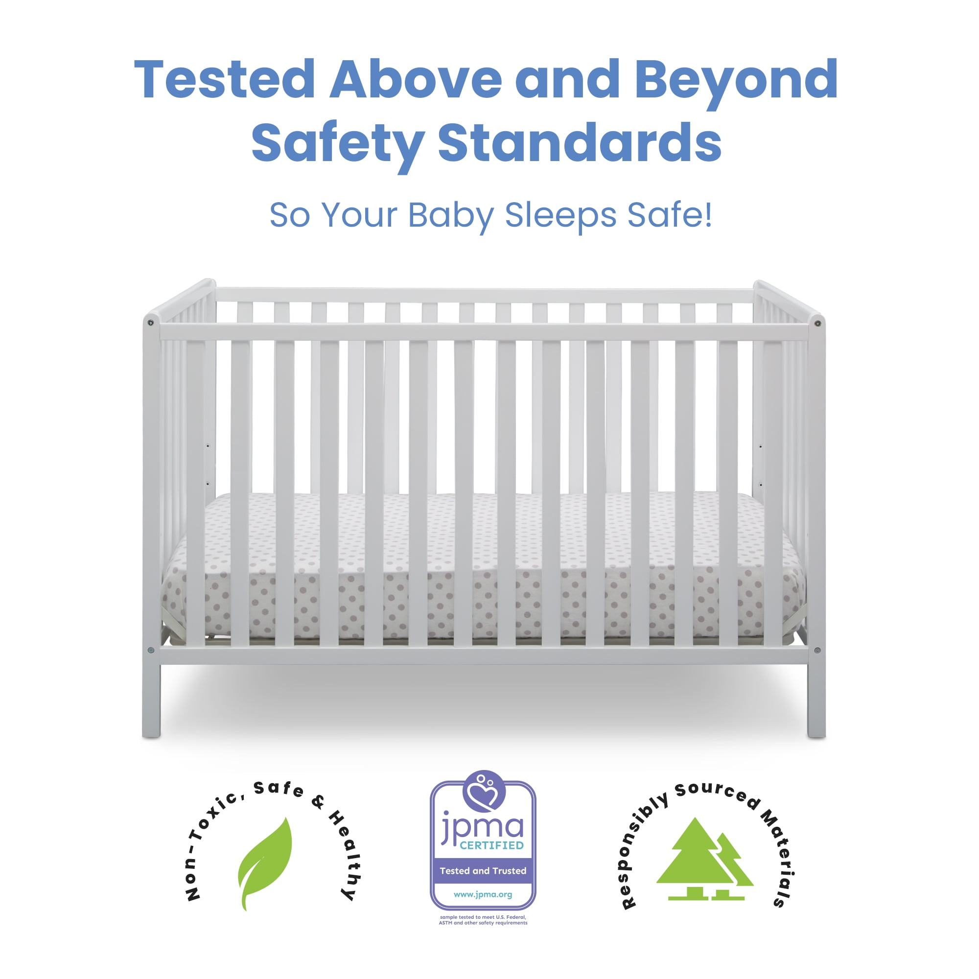 Delta Children Heartland 4-in-1 Convertible Crib, Greenguard Gold Certified, Bianca White