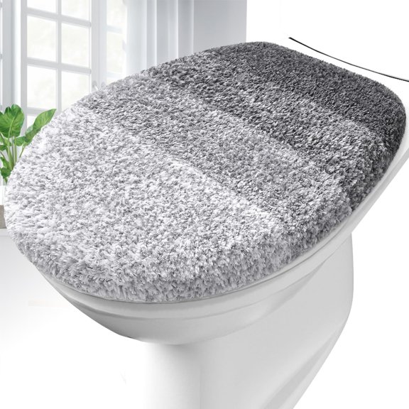 Buganda Soft Microfiber Toilet Lid Cover, Washable Bathroom Seat Covers, Fits Most Round, Elongated and Oblong Lids, Grey, 19.5"X18.5"