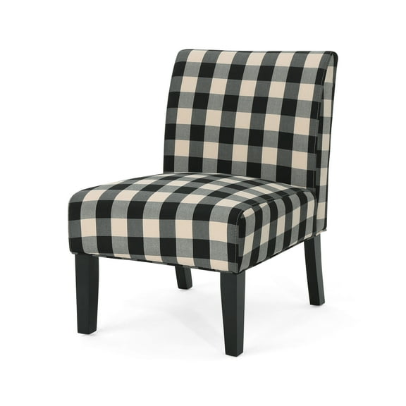 GDF Studio Abner Contemporary Slipper Accent Chair, Black Checkerboard Fabric and Matte Black