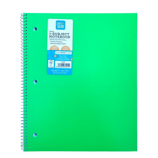 Pen+Gear Poly 1Subject Notebook, Wide Ruled, 100 Heavyweight Sheets