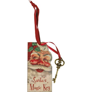 Creative Christmas Santa Magic Key Pendant Keychain Red Ribbon