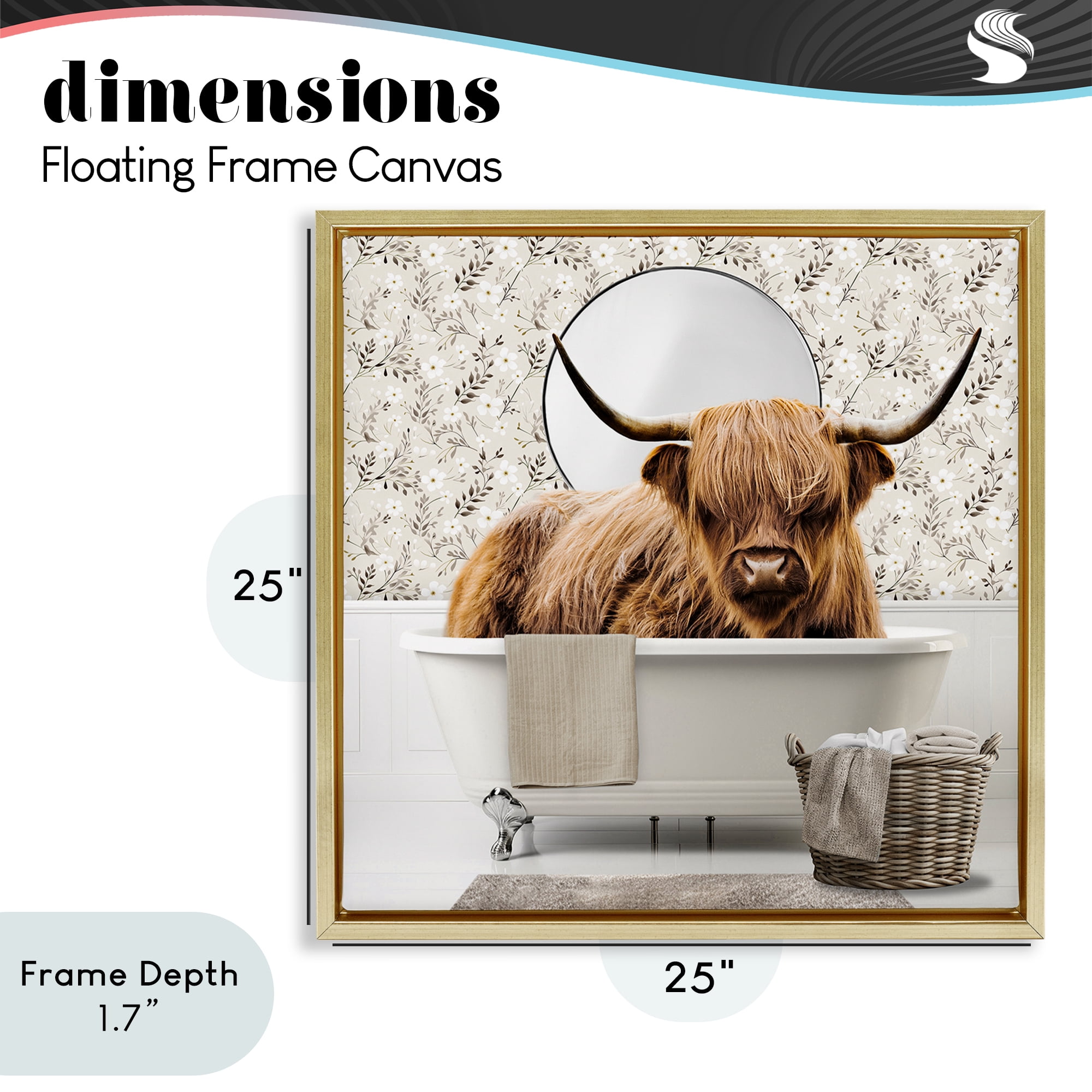 Stupell Industries Cottage Cattle Bath Time Gold Framed Floater Canvas Wall Art, design by CAD Designs