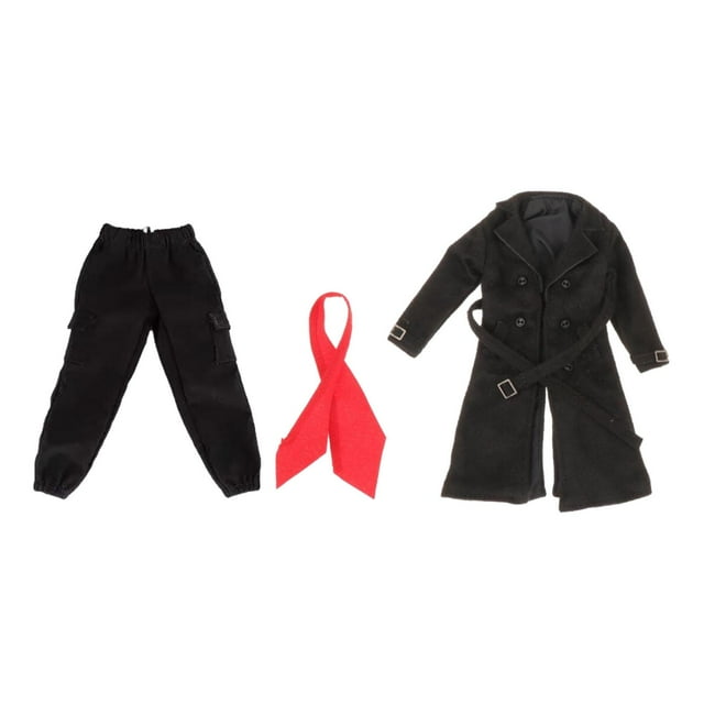 Gabardina masculina a escala 1/12, abrigo para figura masculina, atuendo, accesorios para muñecas elegantes hechos a mano. Negro