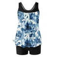 thumbnail image 5 of Trajes de baño Amzcrzy Tankini para mujer, trajes de baño, trajes de baño de dos piezas con control de abdomen, bikini para mujer, estampado conservador, espalda con tiras, azul, M, 5 of 5