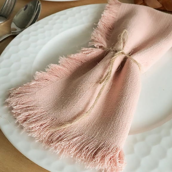 ERDOUY Tassels Cloth Napkins Set of 4,Light Pink 17.72x17.72in Cotton-Linen Dinner Cloth Napkins, Versatile Dining Napkins for Multiple Occasions