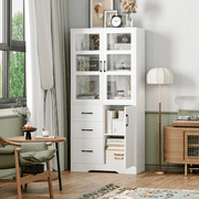 Homfa 5 Shelf Bookcase with Drawers & Doors, 67.5 Tall Bookcases, Wooden Storage Bookshelf for Living Room Home Office, White Finish