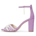 thumbnail image 2 of FSJ Women Elegant D’-orsay Chunky High Heel Open Round Toe Sandals Comfort Ankle Strap Buckle Shoes with Pearl Decor Soft Color for Lady Size 13 Purple, 2 of 4