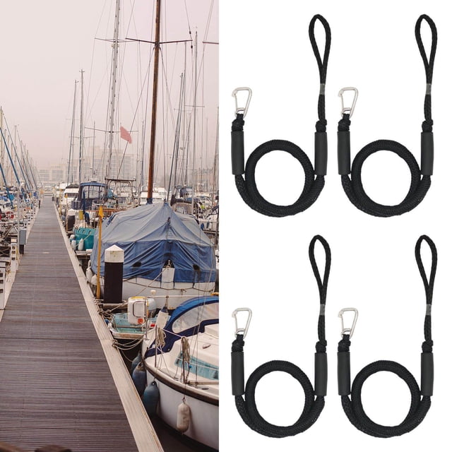 Bungee Dock Line Boat Rope for PWC Line Boat Rope for Dock Line Mooring Rope Lines for for Pontoon Fishing Boat Kayak Canoe Accs Black 4pcs