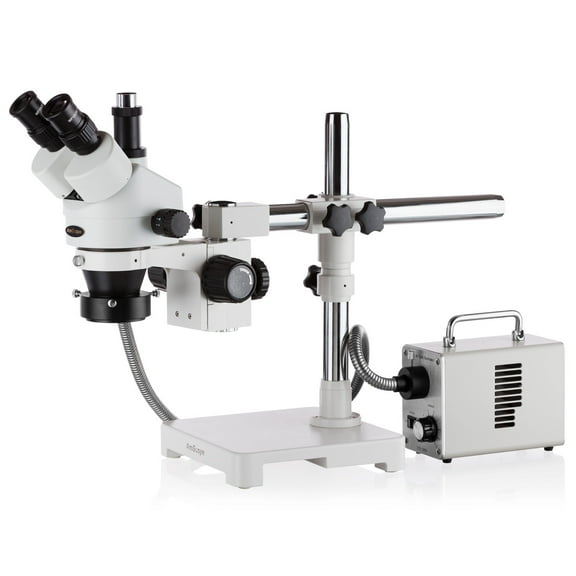 AmScope 7X-45X Stereo Microscope with LED Fiber-Optic Ring Light New
