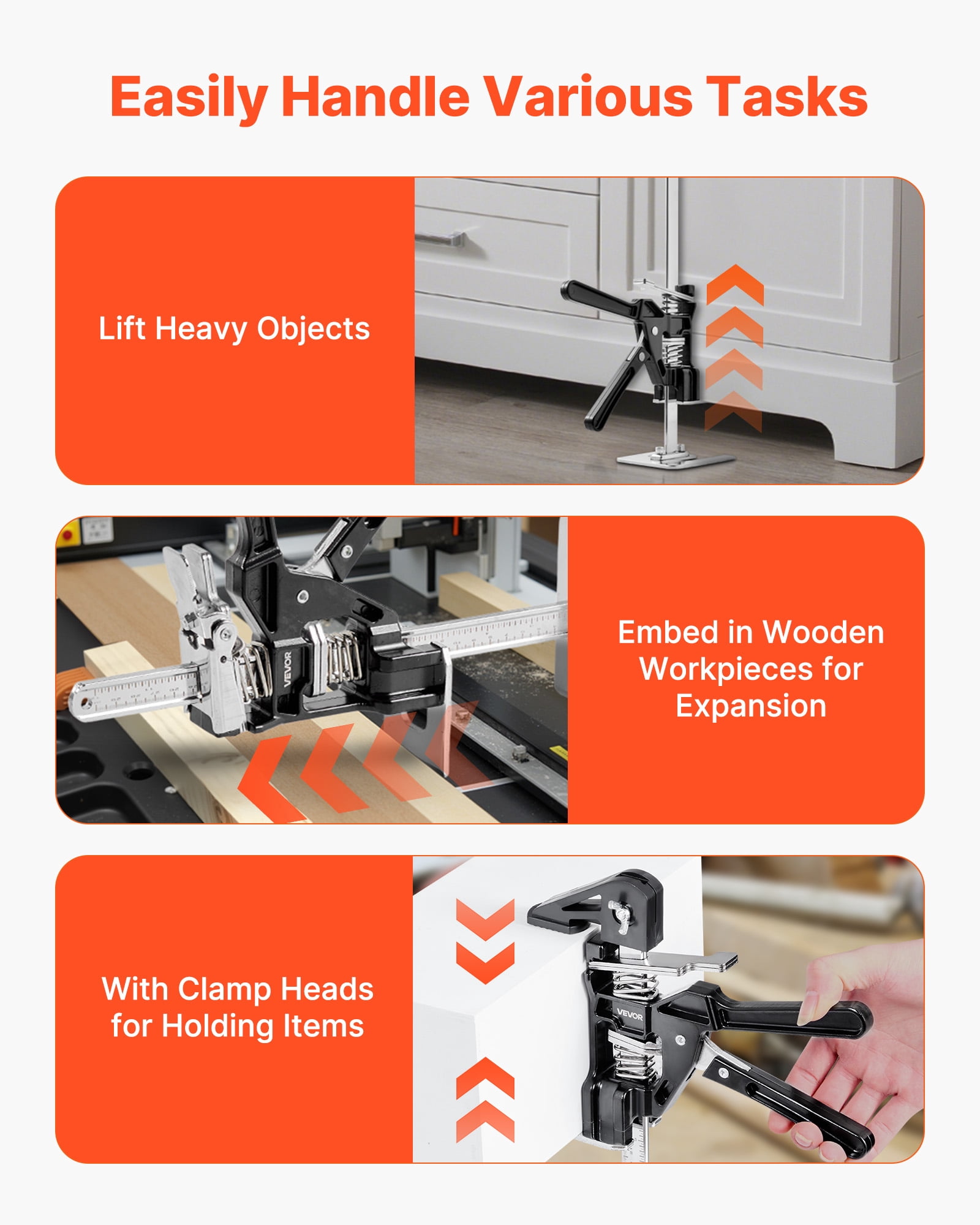 VEVOR Labor Saving Arm Jack, 2 PCS 330 lbs Bearing Capacity, Lifting up to 9.8", Metal Hand Lifting Jack Tool with Magnetic Level, Adjustable Height, for Door, Window, Furniture, Woodworking, Black