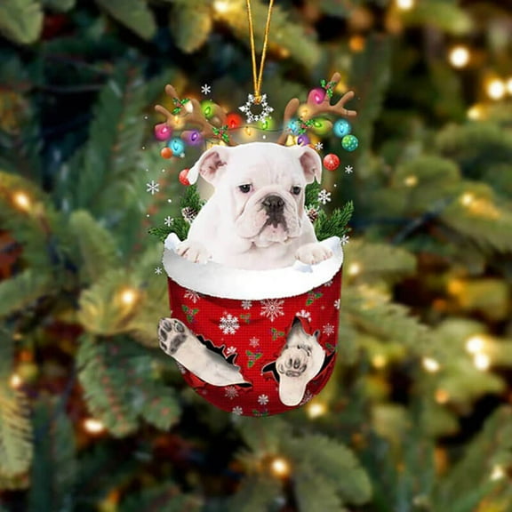 Acrylic 2D FLAT English Bulldog In Snow Pocket Christmas Ornament