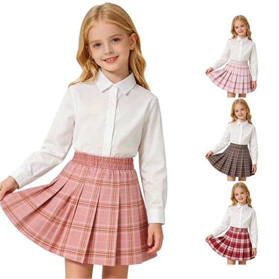 lnmuld High Waist Plaid Pleated School Uniform Skirt Casual A Line Skirt Pink,5-6 Years