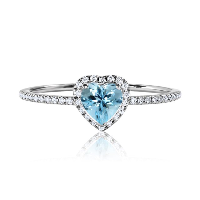 JeenMata Anillo de Bodas de 1 Quilate con Forma de Corazón, Topacio Azul (Piedra Natal de Diciembre) en Oro Blanco de 18 K sobre Plata