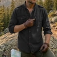 thumbnail image 2 of LMOIPLI Men's Stand Collar Long Sleeve Cargo Shirt Epaulet Detail Multi‑Pocket Design Lightweight Casual Top for Outdoor Daily Wear Black XXXL, 2 of 5