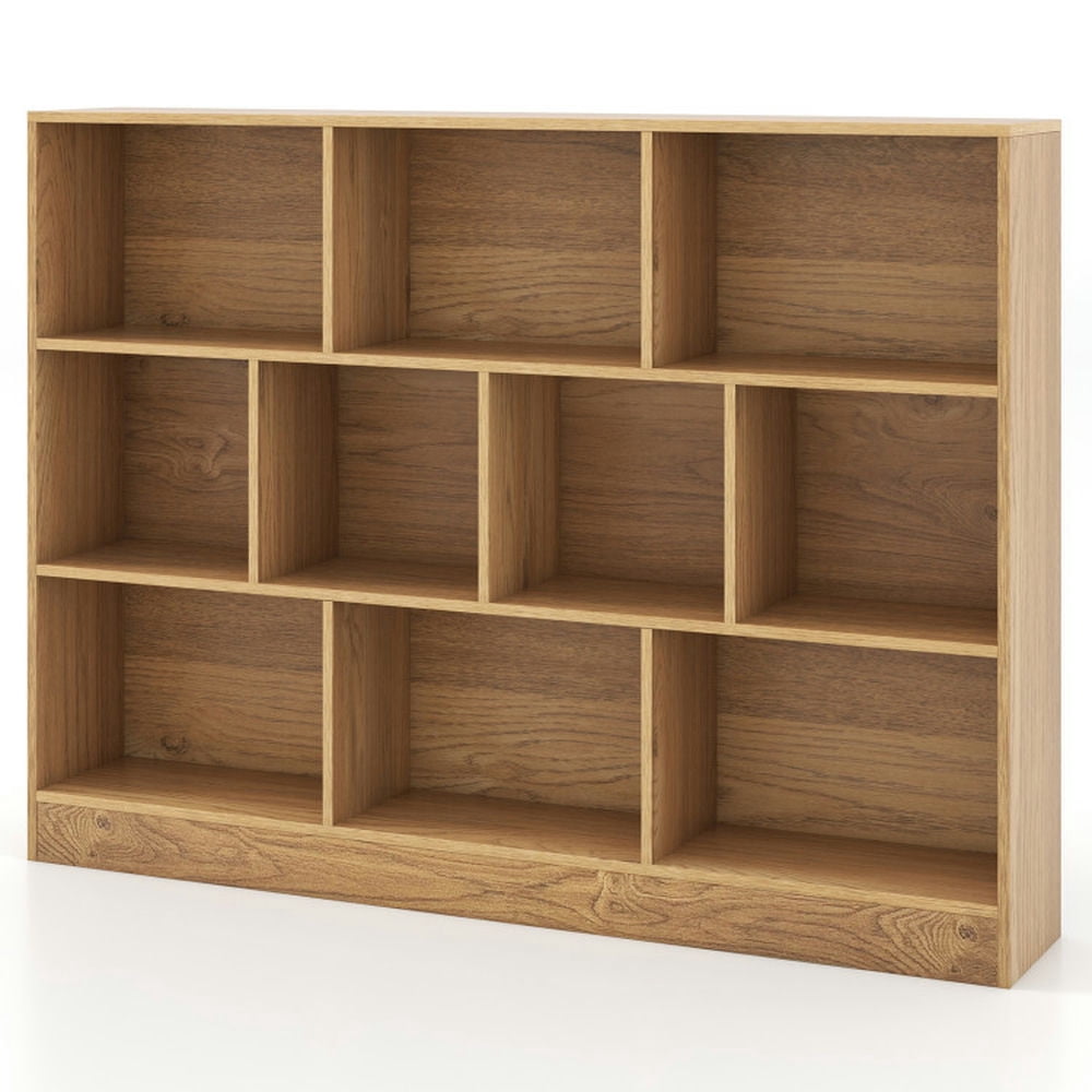 GVN Kids Bookshelf Bookcase, Toy Storage Organizer,41 inches Wooden Toy Storage Organizer with 10 Cubes for Classroom Daycare Nursery Kindergarten-Natural