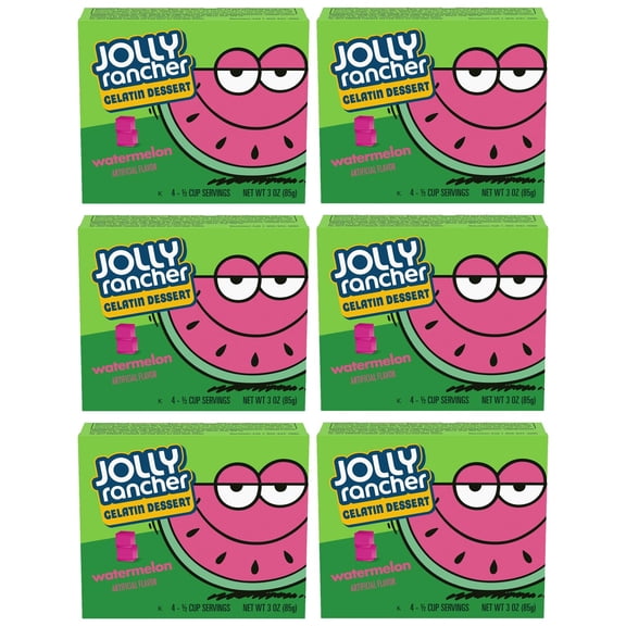 Jolly Ranchr Watermelon Flavored Gelatin Dessert Mix - 3 oz Box - Bold Watermelon Flavor, Easy-Mix Jello-Style Dessert for Parties & Baking - Pack of 6