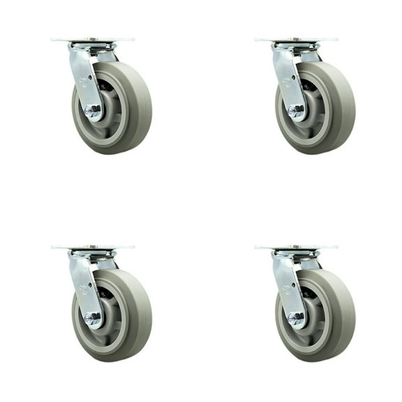 6 Inch Thermoplastic Rubber Wheel Swivel Caster Set with Ball Bearings SCC