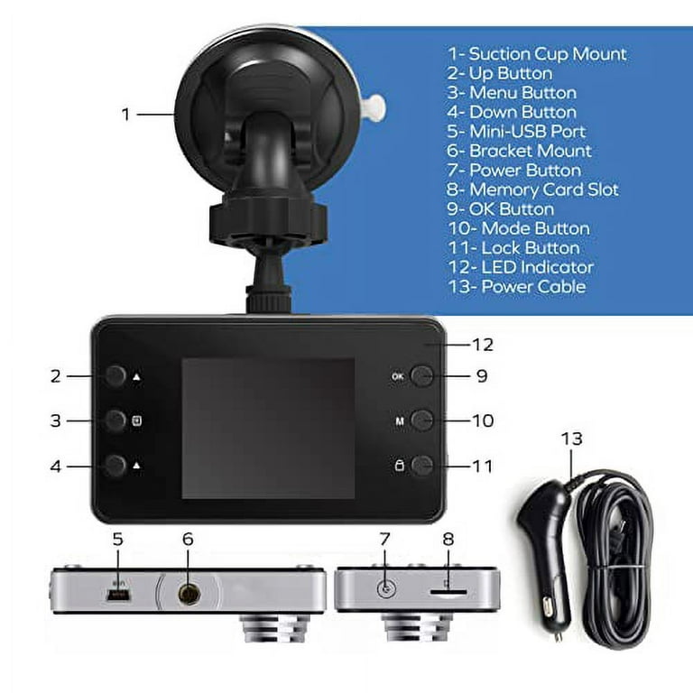 Dash Cam, FHD 1080P WiFi Dash Camera for Cars with 32GB SD Card, 2.45 inch  IPS Screen, 2 Mounting Ways, Night Vision, WDR, Accident Lock, Loop