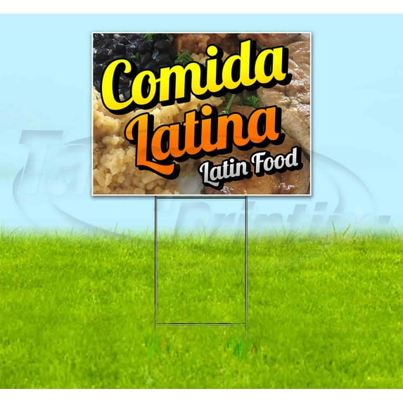 Comida Latina Latin Food (18" x 24") Yard Sign, Includes Metal Step Stake