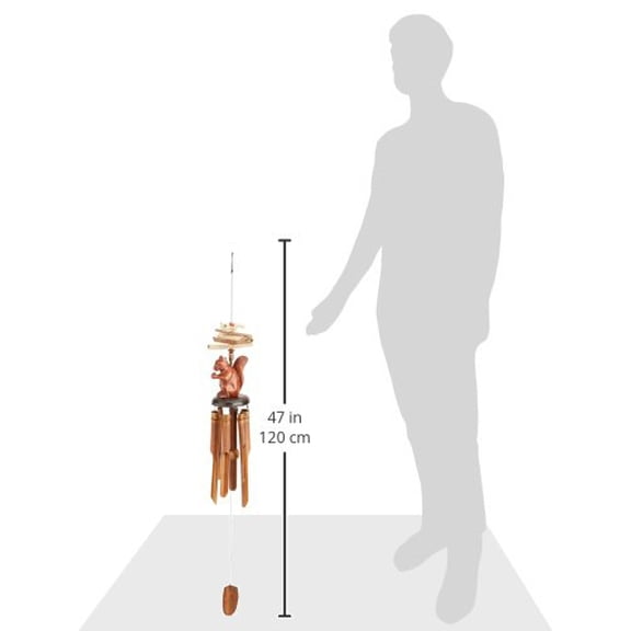 cohasset gifts 152 cohasset squirrel bamboo wind chime, hand carved brown mahogany finish