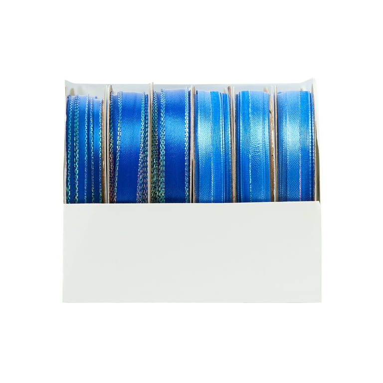 Offray Ribbon, Blue Narrow Satin and Sheer Opalescence Polyester Ribbon, 9  feet
