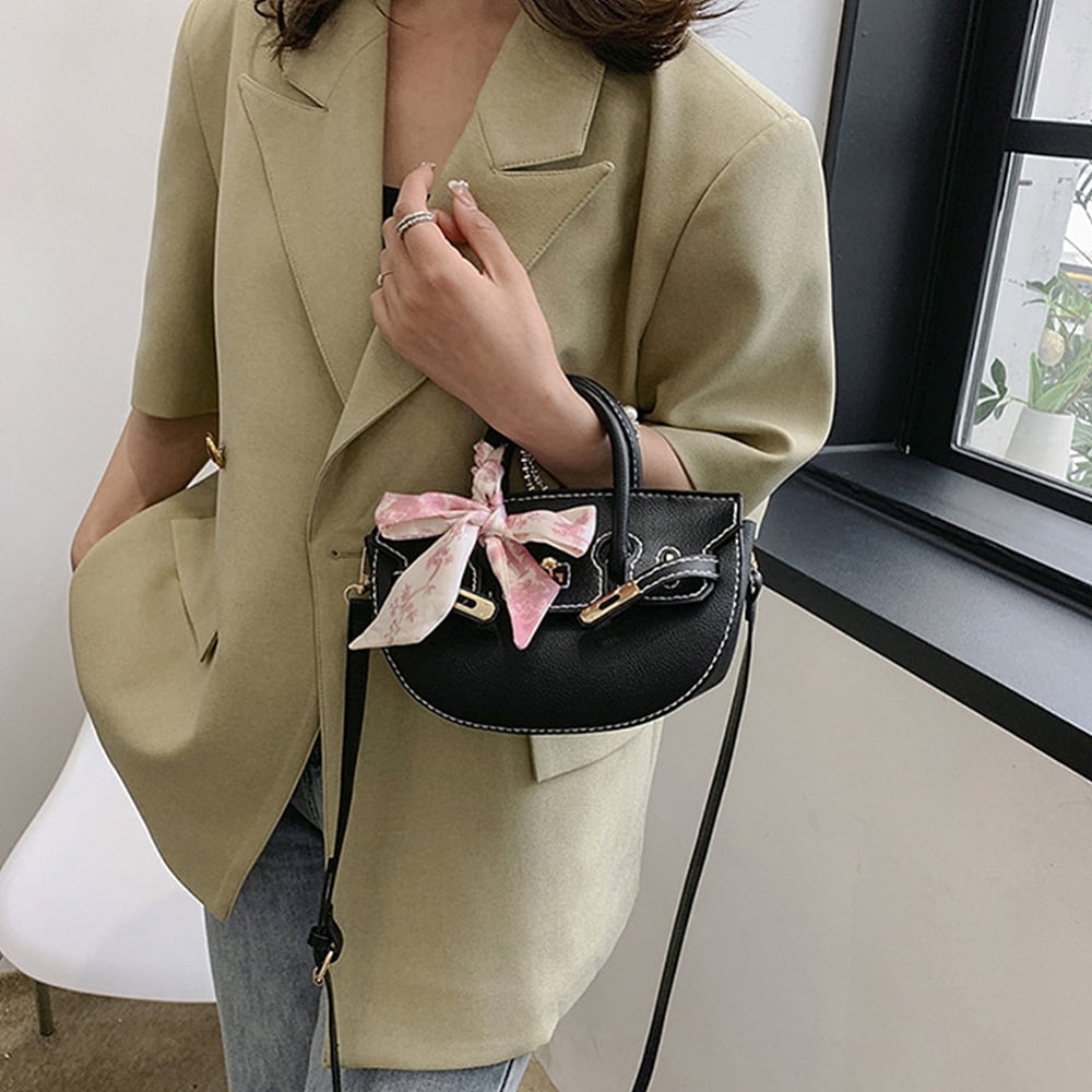 DIY Imitation Leather Crossbody Bag Kits including PU Leather Fabrics Silk Ribbon Cord Threads Needles Screwdriver Alloy Findings Shim Black DIY