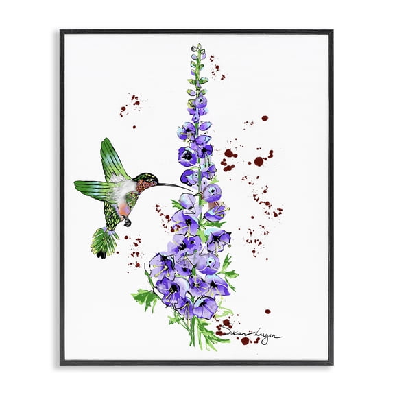 Stupell Industries Contemporary Delphiniums and Hummingbird Black Framed Giclee Art, 11 x 14, by Susan Lugar