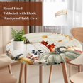 thumbnail image 5 of Round Table Cover 55-60 Inch White Green Pumpkins Fall Waterproof Reusable Table Cloth Round Fitted Vinyl Tablecloth with Elastic Edged for Parties Outdoors, Thanksgiving Floral Vintage, 5 of 9