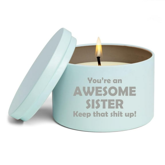Scented Candle Gift 8oz with Lid Awesome Sister Keep It Up Funny (Lavender - Blue)