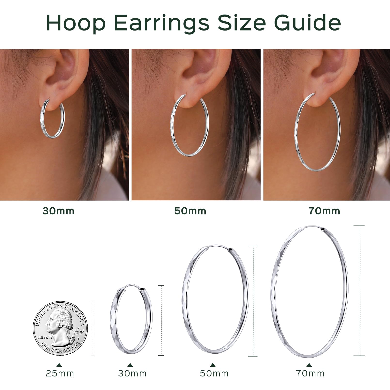 ChicSilver 925 Sterling Silver Hoop Earrings for Women Hypoallergenic Lightweight Big Hoop Earrings for Women Diamond-Cut Endless Hoops Earring 70MM