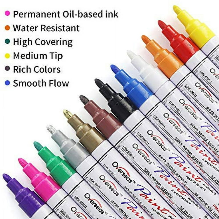 Overseas Paint Marker Pens - 5 Colors Permanent Oil Based Paint Markers Medium Tip Quick Dry and Waterproof Assorted Color Marker for Metal Wood Fabri
