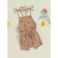 thumbnail image 3 of Nygoyerh Baby Girls Summer Outfits 3M 6M 12M 18M Daisy Strawberry Embroidery Playwear Sleeveless Knit Bodysuits Tie-Up Spaghetti Strap Romper + Shorts 2Pcs Sets Newborn Infant Clothing, 3 of 7