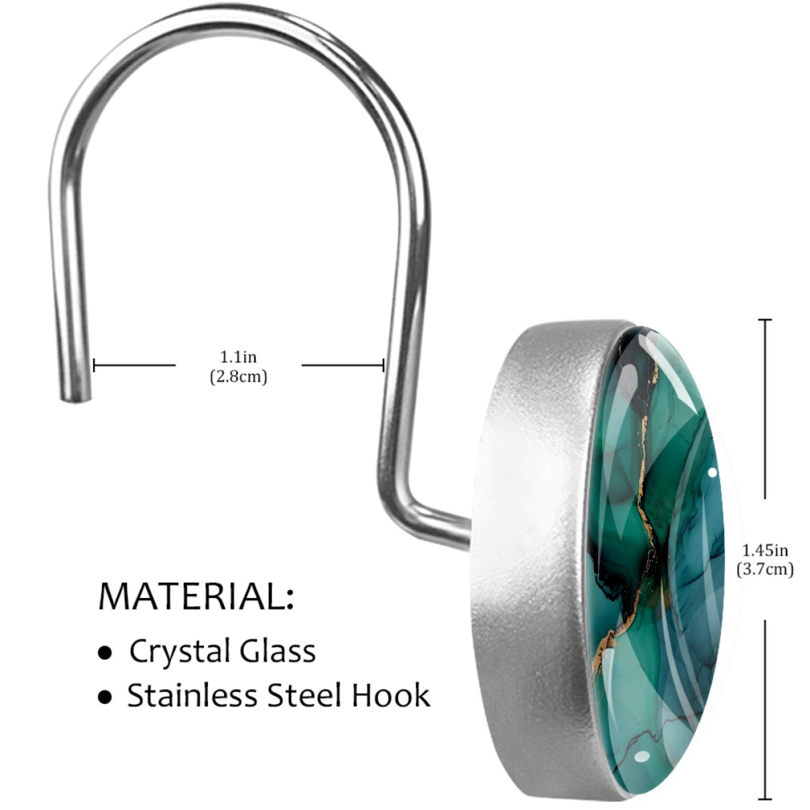 HemaKayy 12 Pcs Decorative Marble Shower Curtain Hooks - Rust-Proof Stainless Steel Rings for Bathroom Decor - Easy to Install, Glide Smoothly, Enhance Your Shower Experience! - Dark Green Gold