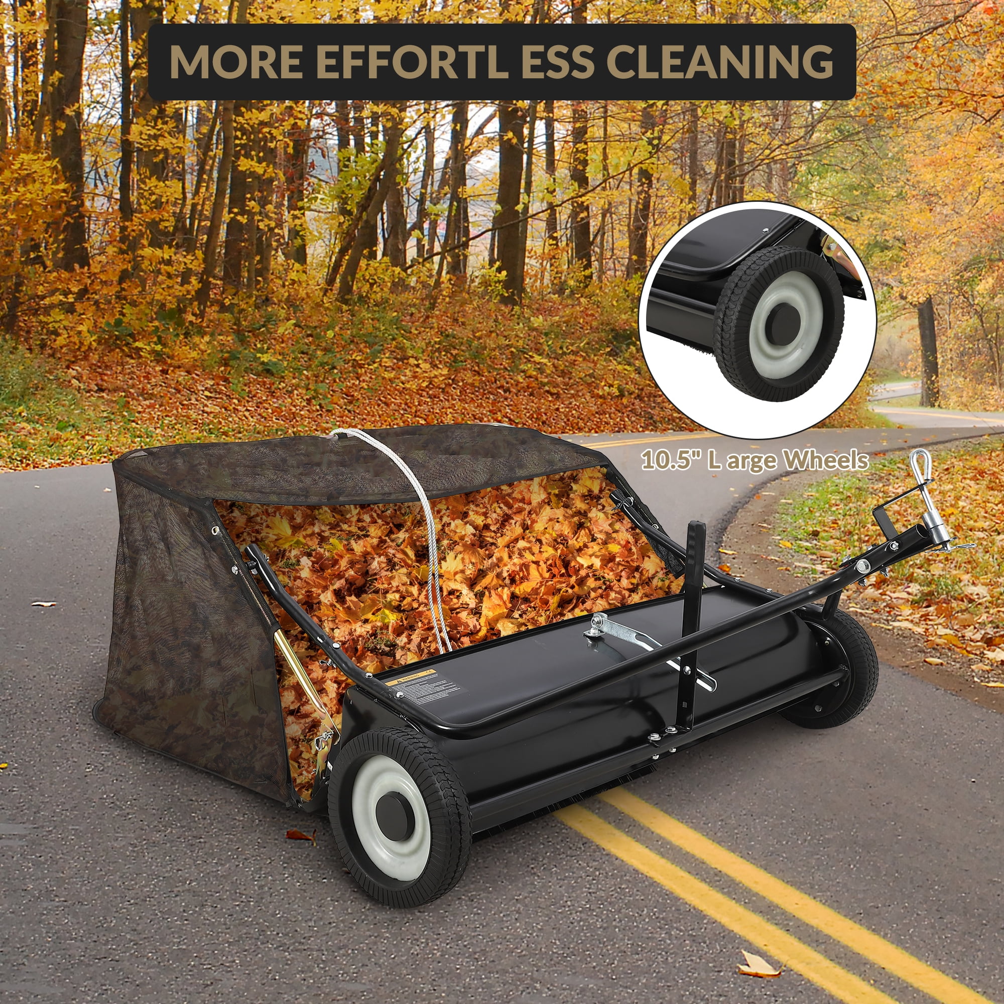 Tow-Behind Lawn Sweeper, 48" Pull-Behind Leaf & Grass Collector, Large-Capacity Debris Sweeper with Adjustable Brush Height and Easy Dump Rope for Lawn Clippings