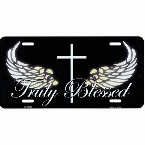 212 Main LP-11940 6 x 12 in. Truly Blessed with Cross & Wings Metal License Plate