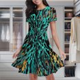 thumbnail image 2 of Abstract Teal Gold Animal Print Women's Classic Swing Skater Dress Casual Work Party Cocktail Dresses, 2 of 6