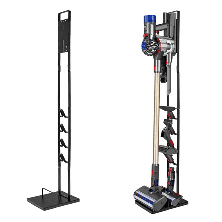 Vacuum Stand for Dyson V6, V7, V8, V10, V11, V12, V15 Cordless Cleaners - Heavy Base Metal Bracket Holder with Trigger Lock, On/Off Control Clamp, Accessory & Attachment Storage