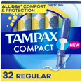 thumbnail image 1 of Tampones Compact Pearl de Tampax, con trenza LeakGuard y aplicador extensible, absorbencia regular, aplicador compacto y extensible, sin perfume, 32 unidades, 1 of 9