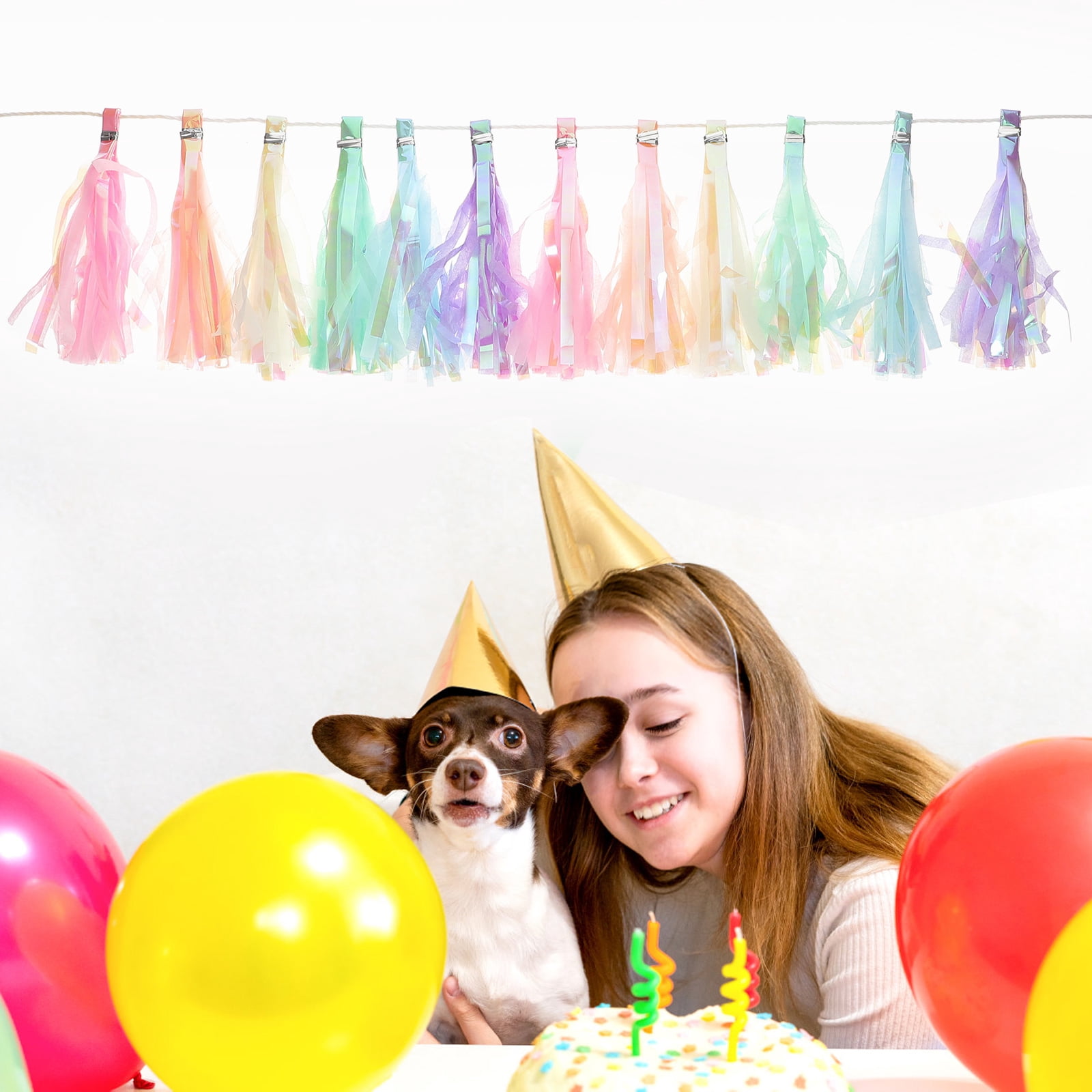 WORGEOUS 10 Pcs Paper Tassel Garland Banner for Birthday Party, Wall Hanging Decor, Girls Room Decoration, Festive Backdrop