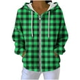 thumbnail image 2 of Zedker Casual Plaid Prints Drawstring Zipper Hooded Jackets Classic Women's Long Sleeve Fall Winter Ribbed Kniited Tops with Pockets,Green,M, 2 of 8