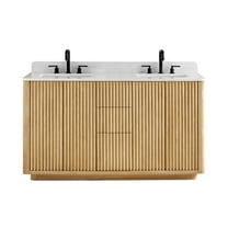 Altair-14 60" Double Bathroom Vanity in Washed Light Brown with Grain White