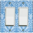 thumbnail image 1 of Metal Light Switch Plate Outlet Cover (Victorian Damask Flower Feather Blue Pattern - Double Rocker), 1 of 2