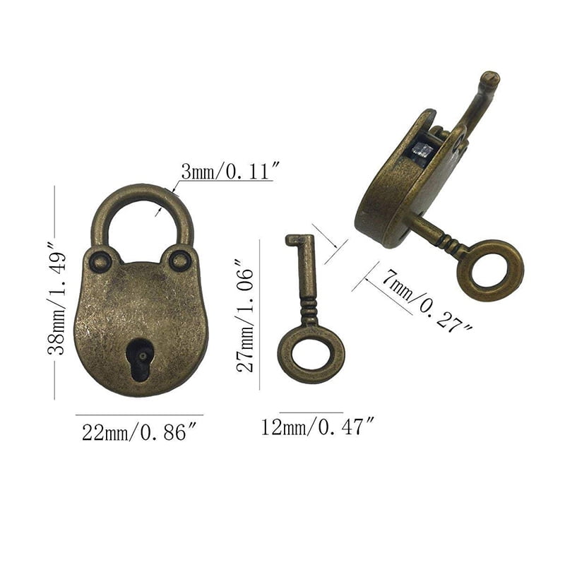 3pcs Antique Style Mini Bronze Locks With Keys Antique Brass Old Vintage Padlock 