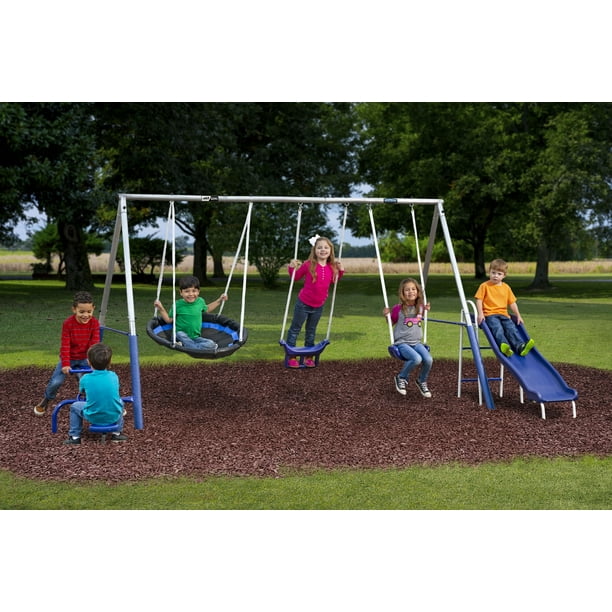 Xdp Recreation Free N Swing Swing Set Gray Galvanized Steel 5 Play Stations