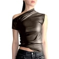 thumbnail image 2 of Tank Tops Women Slim Fit Asymmetrical Hem Solid Print Sleeveless Vest One-Shoulder Tops Daily Wear Camisole Tops for Women Brown L, 2 of 7
